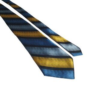 Wembley Striped Tie For Blue Black Grey Suit 3 Inches Wide Silk Blend With Yello